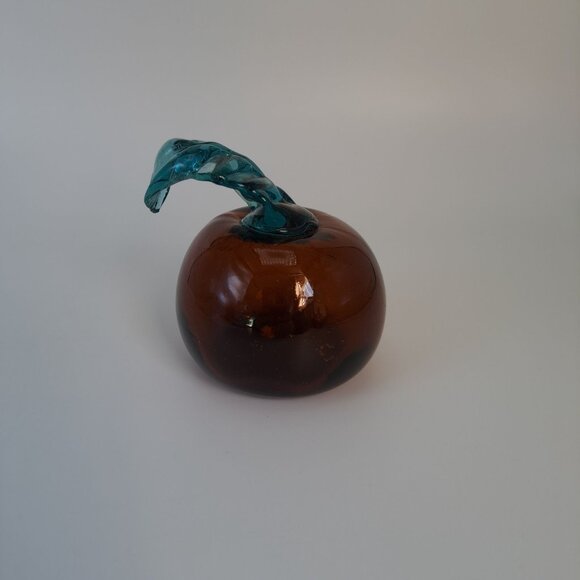 Handcrafted Blown Glass Fruit Sculpture With Leaf Design - Picture 1 of 8